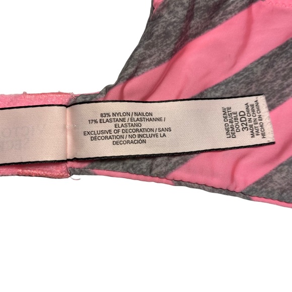 Victorias Secret Lined Demi Underwire Bra in Gray with Pink Polka Dots / 32DD - Picture 6 of 7